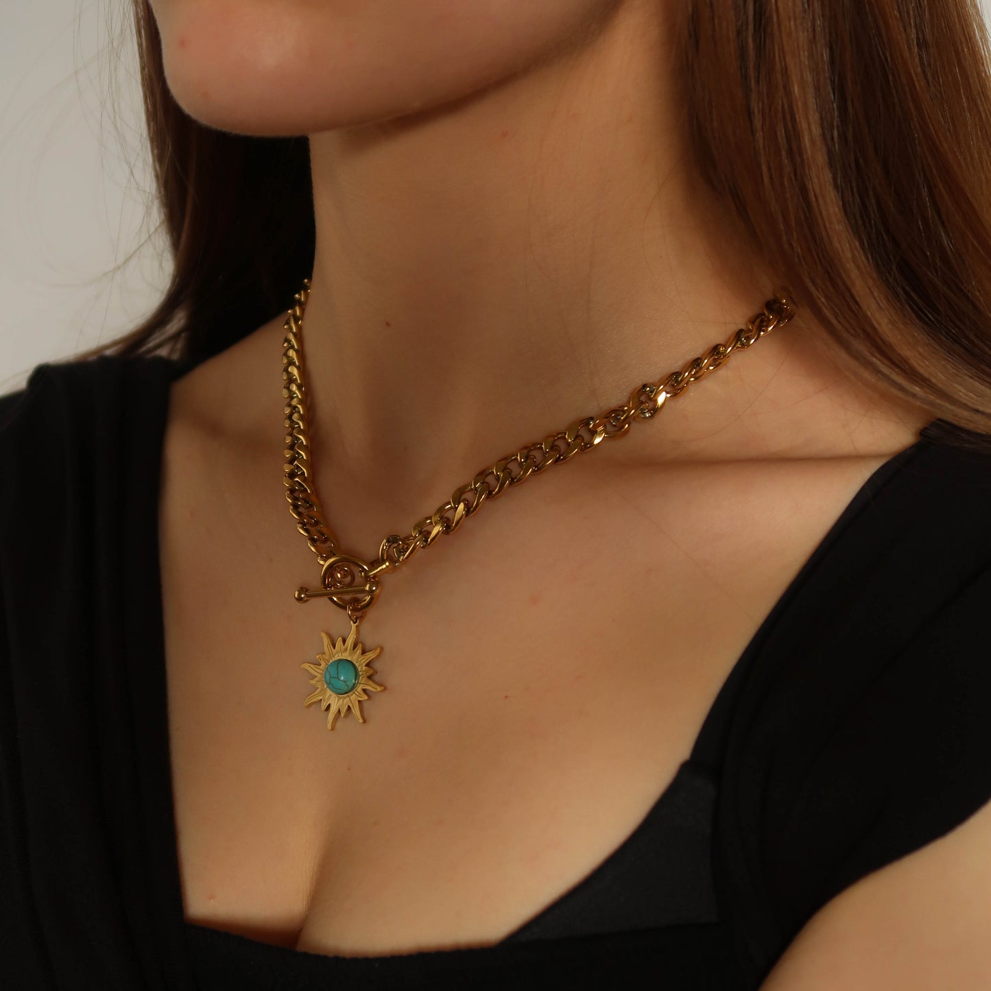 The Sun is Blue Marble - Gold Stone Sun Necklace