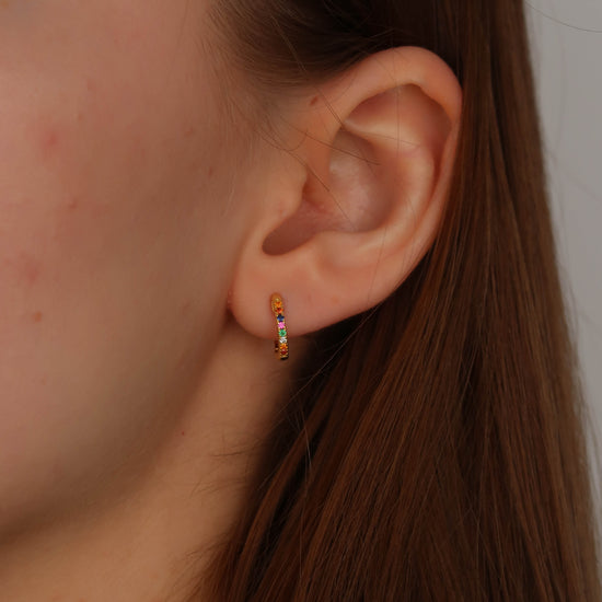 Multi Coloured Rainbow Huggies - Gold Small Hoop Earrings