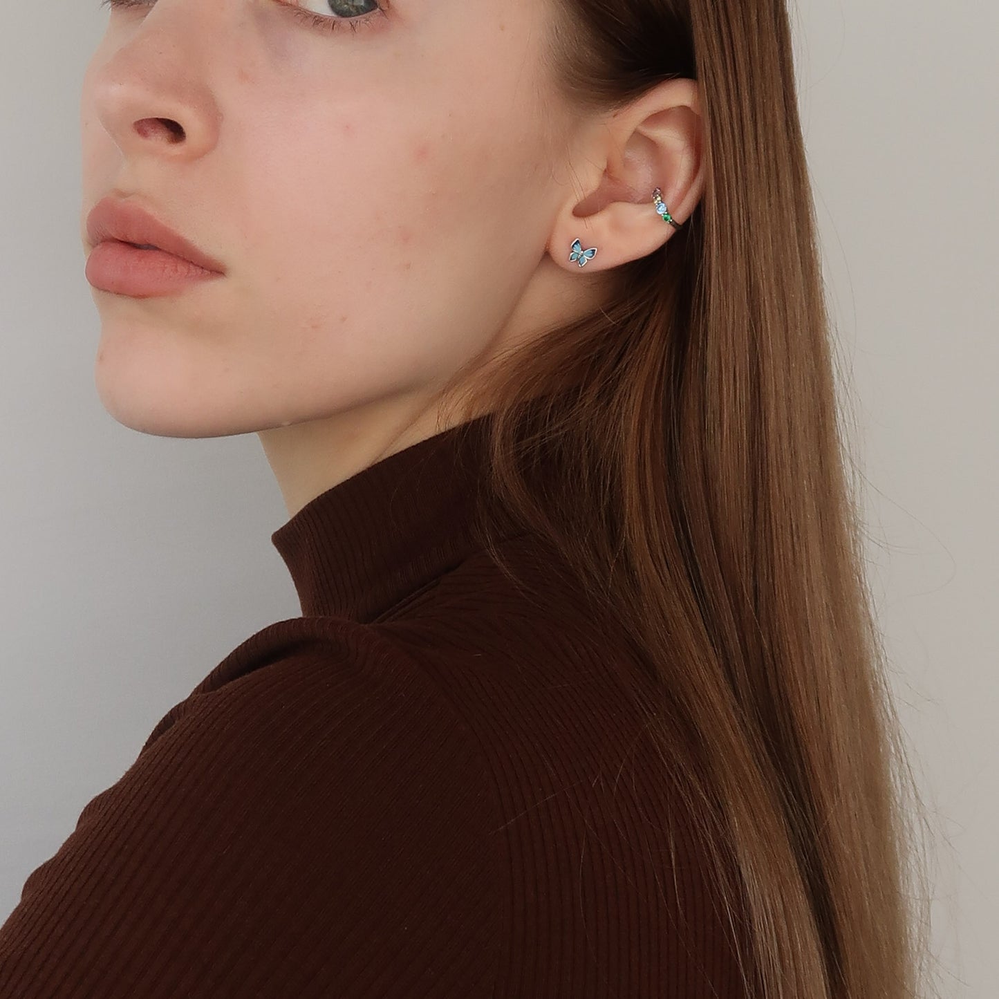 BLUE BUTTERFLY STUDS - Sterling Silver Earrings (screw backs)