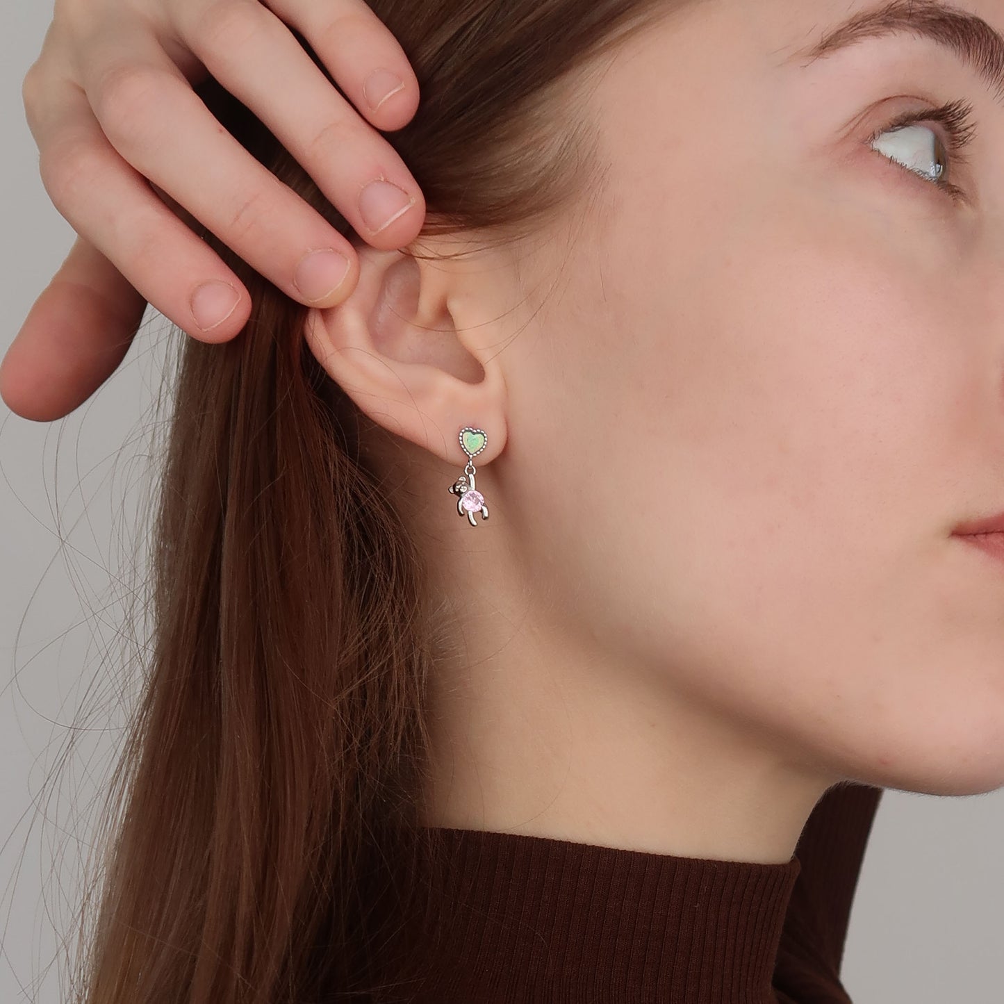 Pink Bear Drop Earrings - Sterling Silver, Synthetic opal