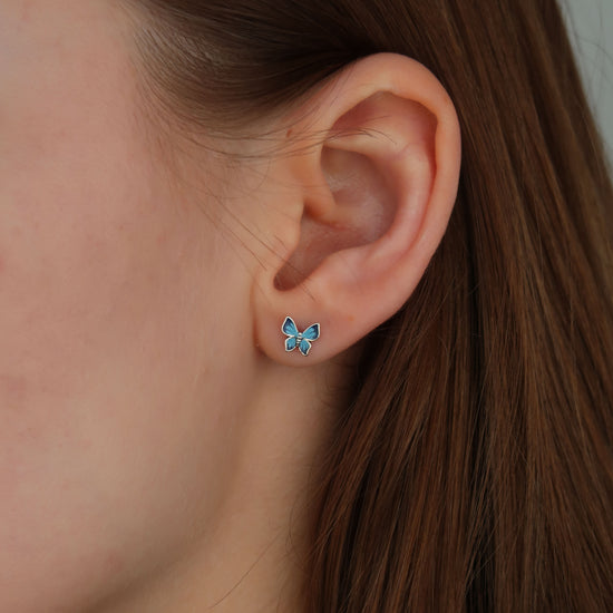 BLUE BUTTERFLY STUDS - Sterling Silver Earrings (screw backs)
