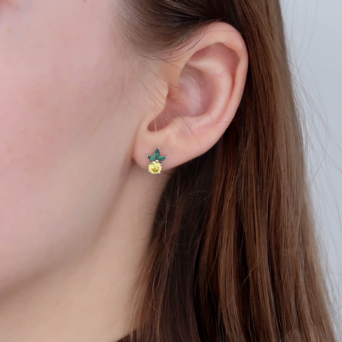 SINGLE PINEAPPLE STUD (single earring) - Platinum Plated Sterling Silver