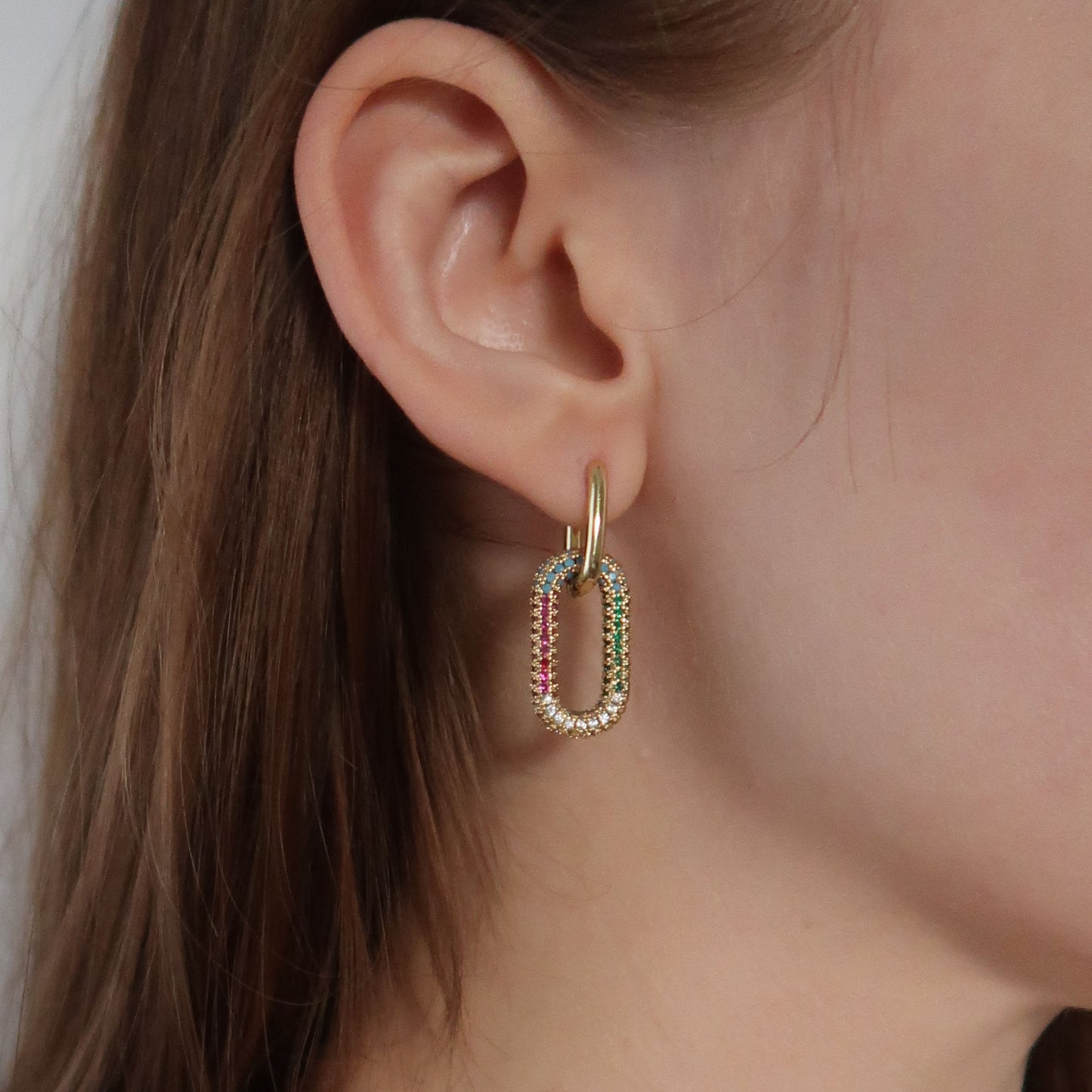 Geo Gem Earrings, Colourful Crystal Geometric Gold Hoops