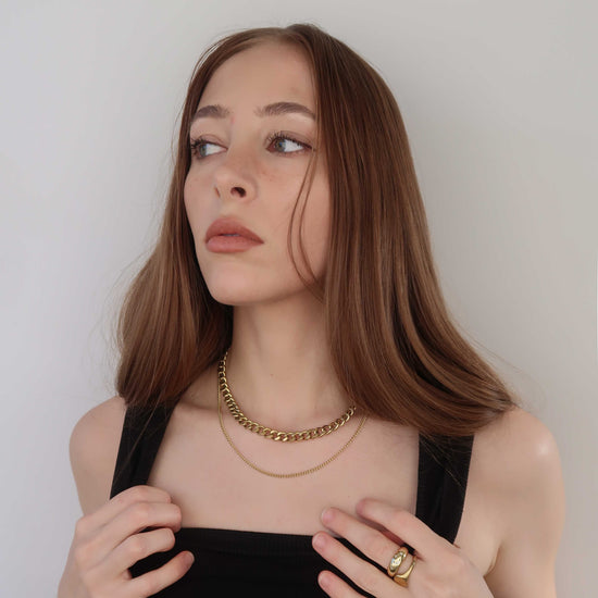 Gold Double Layered Chain Necklace - Stainless Steel (Curb Chains)