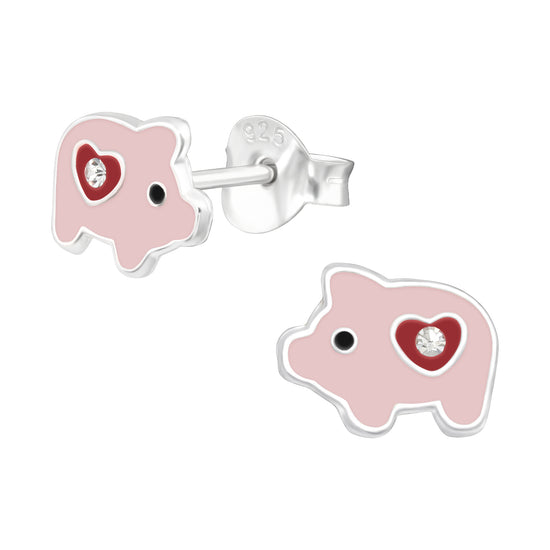 Pig Earrings, Sterling Silver Ear Studs for Children