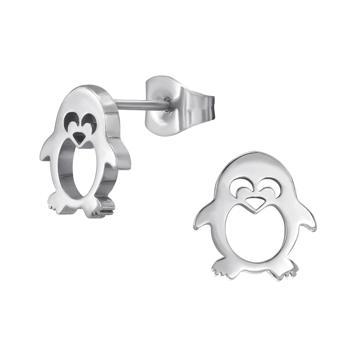 Silver Animal Earrings, Stainless Steel - Dog, Penguin, Cat, Shark