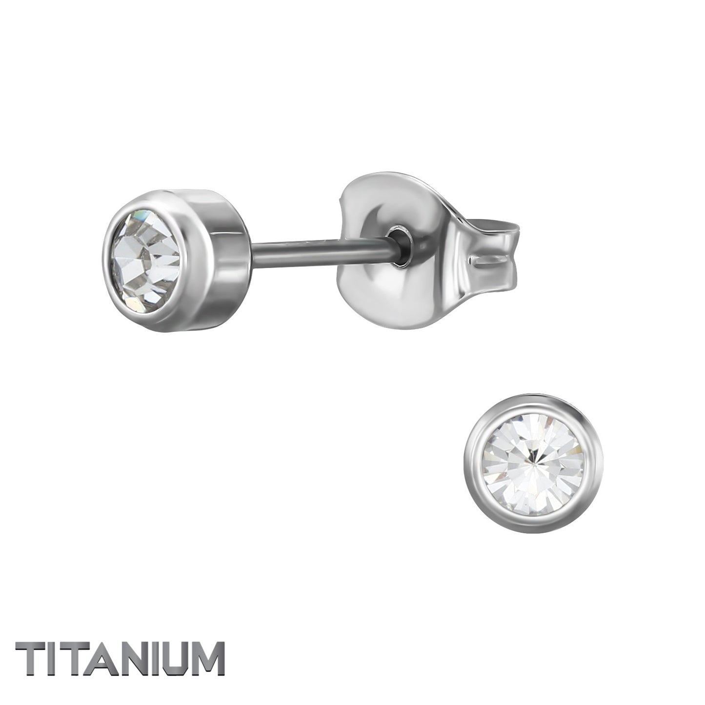 Titanium Earrings, Mens Crystal Stud