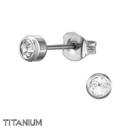 Titanium Earrings, Mens Crystal Stud