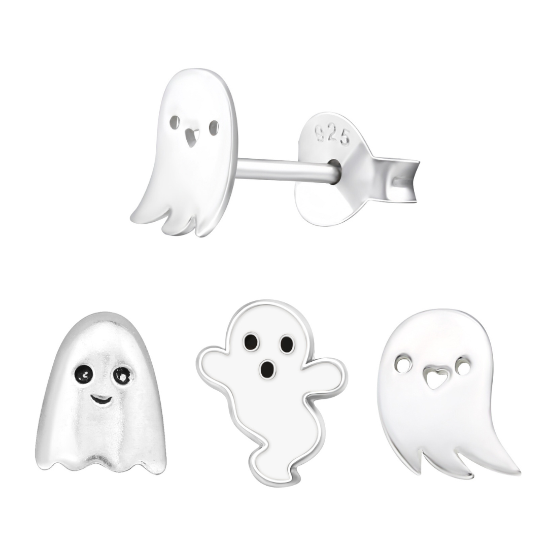 Ghost Earrings Sterling Silver - Halloween Studs
