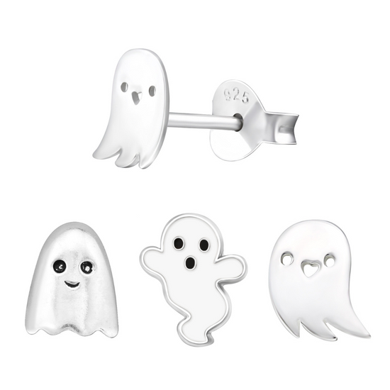 Ghost Earrings Sterling Silver - Halloween Studs