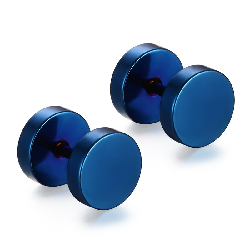 Mens Screw Back Plug Earrings, in blue silver gold black