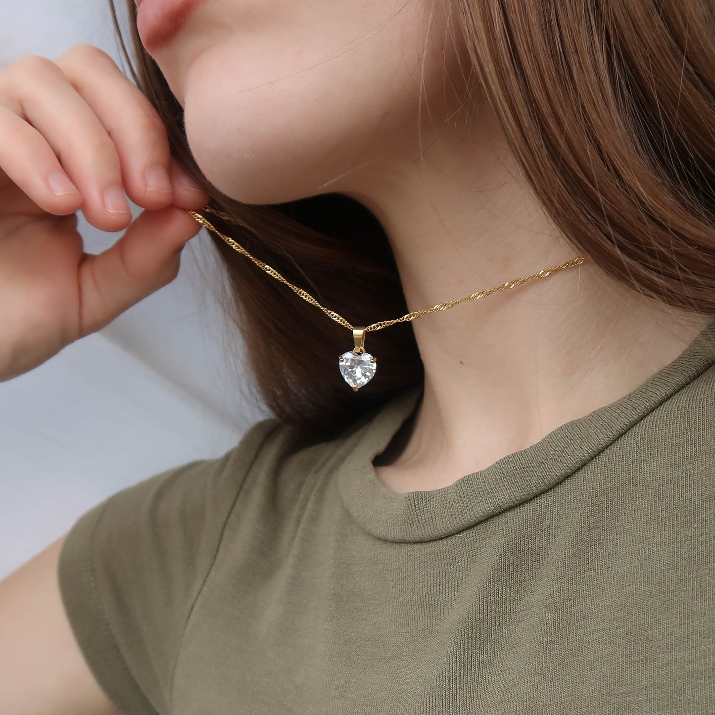 Sparkle Heart Gem - Gold Singapore Chain Heart Necklace