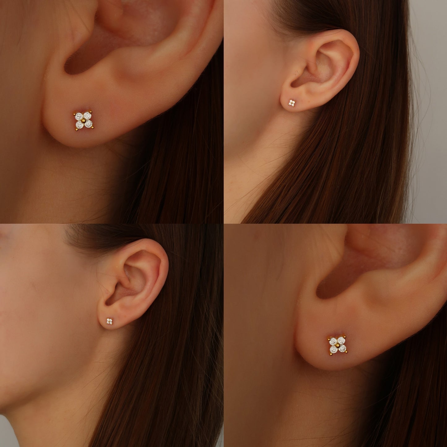 Mini Four Sparkle - Single Gold 5mm Screw Back Stud (sterling silver)