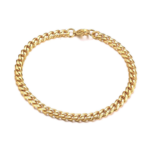 Gold Curb Chain Cuban Link Bracelet for Men, Women, Unisex