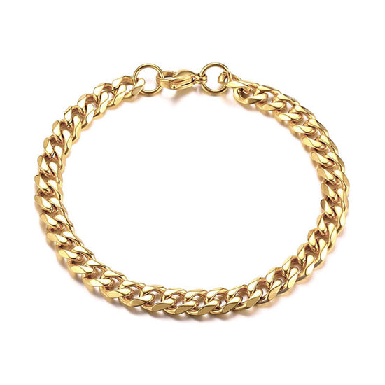 Gold Curb Chain Cuban Link 7mm Bracelet for Men, Women, Unisex