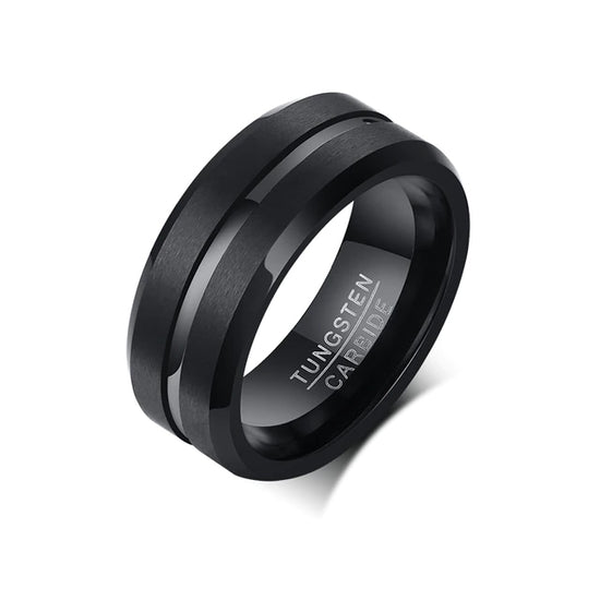 MENS BLACK RING (Matte Inlay) - Carbide Tungsten 8mm Ring