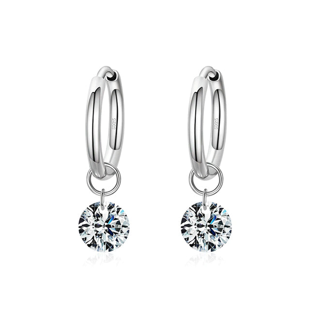 SILVER Crystal Charm Huggie Earrings - 925 Sterling Silver