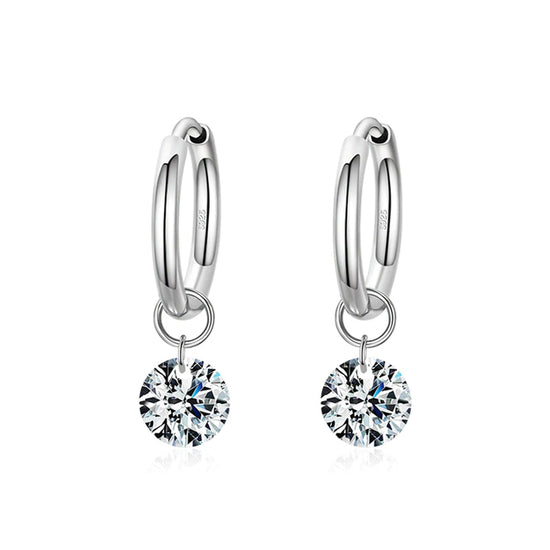 SILVER Crystal Charm Huggie Earrings - 925 Sterling Silver