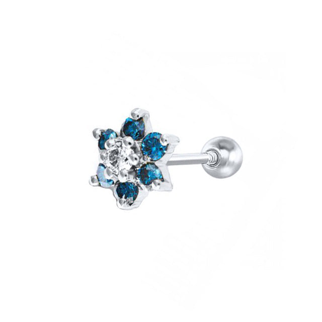 blue white crystal star flower stud in silver - woem's jewellery earrings