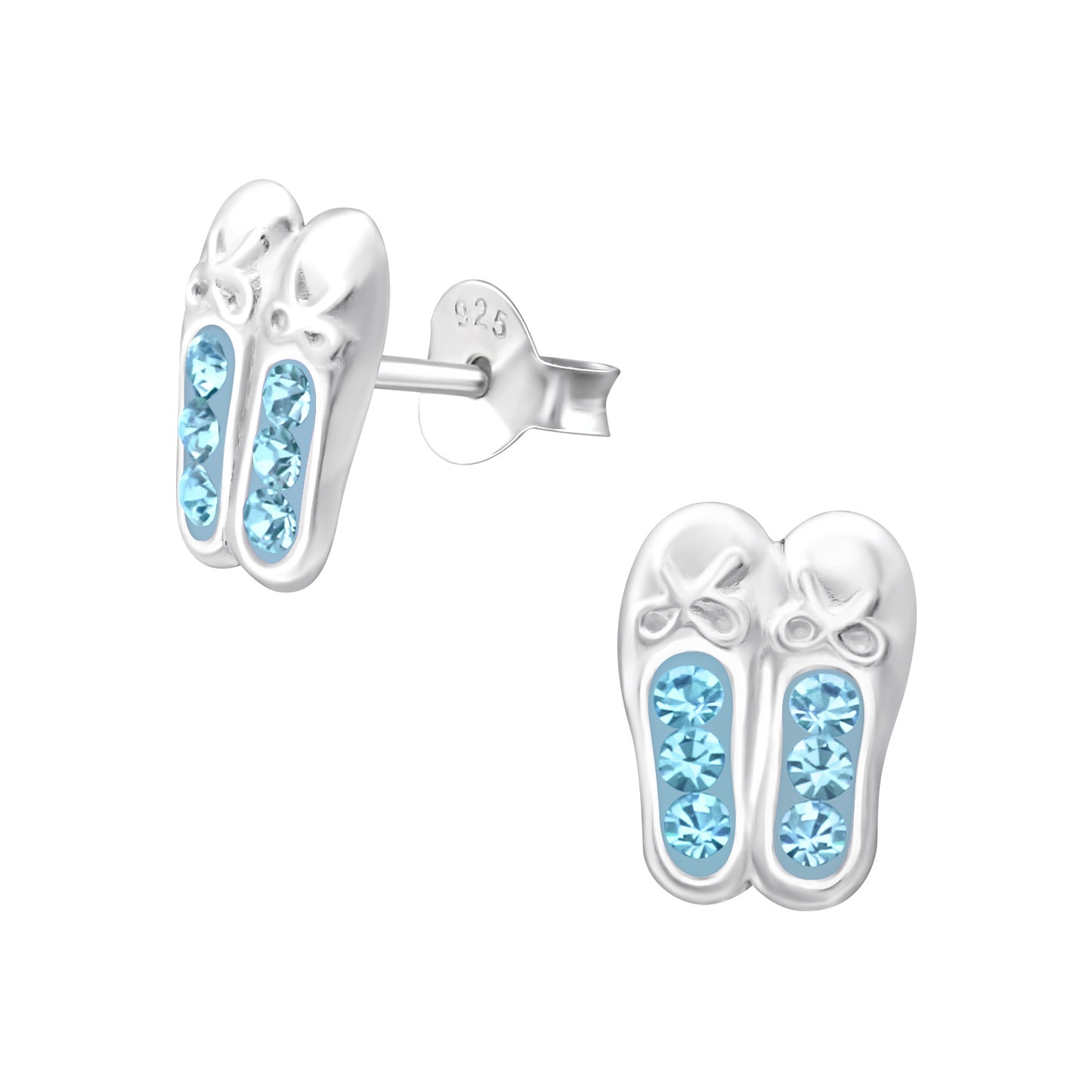 Blue Children's Sparkle Ballerina Shoe Studs - Sterling Silver Earrings