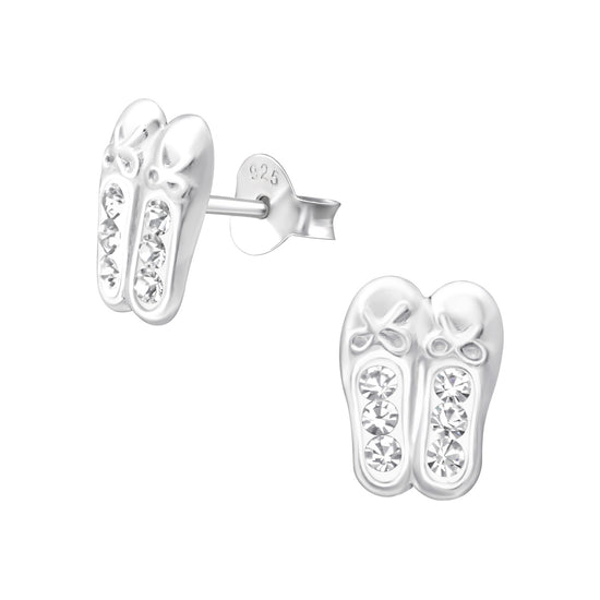 White Silver Children's Sparkle Ballerina Shoe Studs - Sterling Silver Earrings