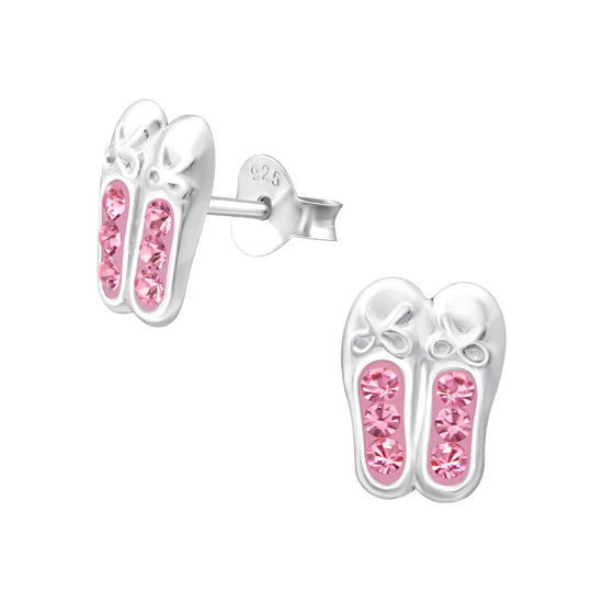 Pink Children's Sparkle Ballerina Shoe Studs - Sterling Silver Earrings