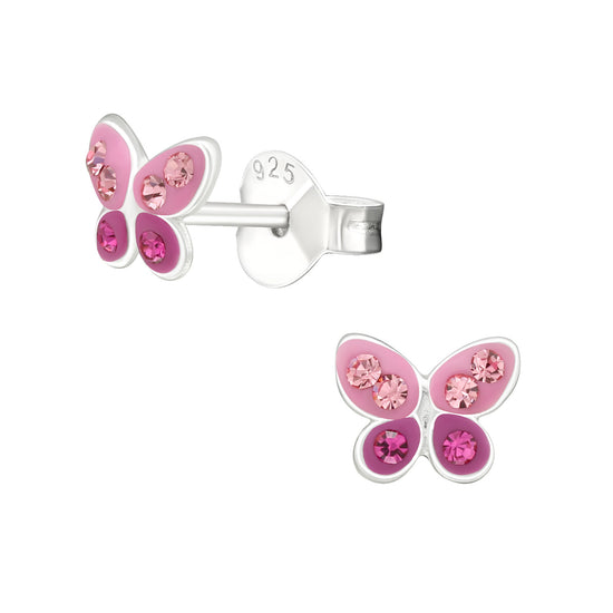 Children's Pink Butterfly Studs - Kid's Sterling Silver Earrings