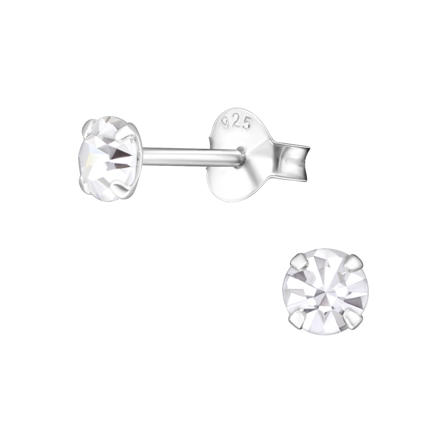 4mm Round Ear Studs- Earrings Made from Sterling Silver  Small and comfortable, these reflective stud earrings will glimmer and sparkle all day and night! Wear these alone and pair with an earring stack! 