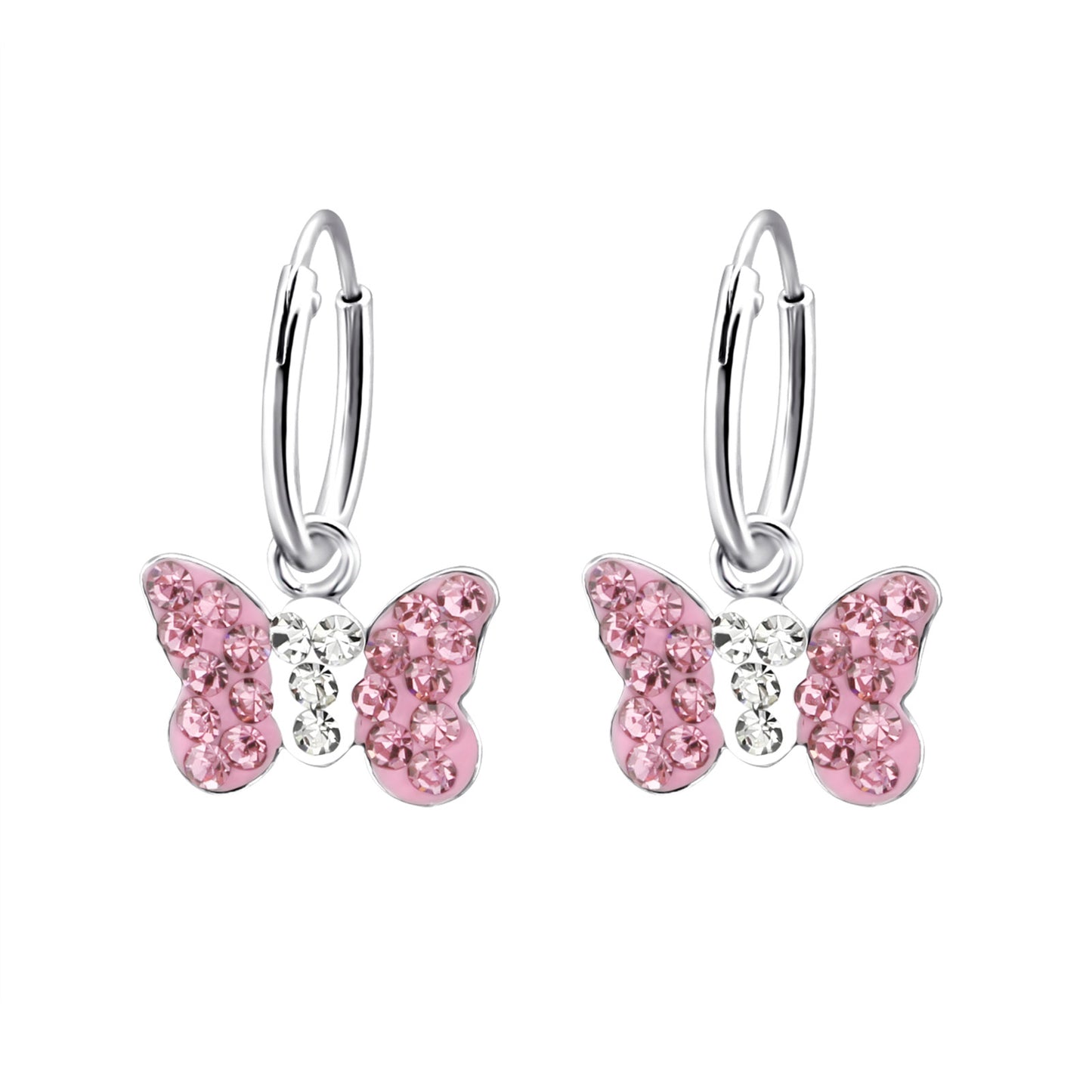 Butterfly Hoop Earrings- Pink Sterling Silver Sleepers