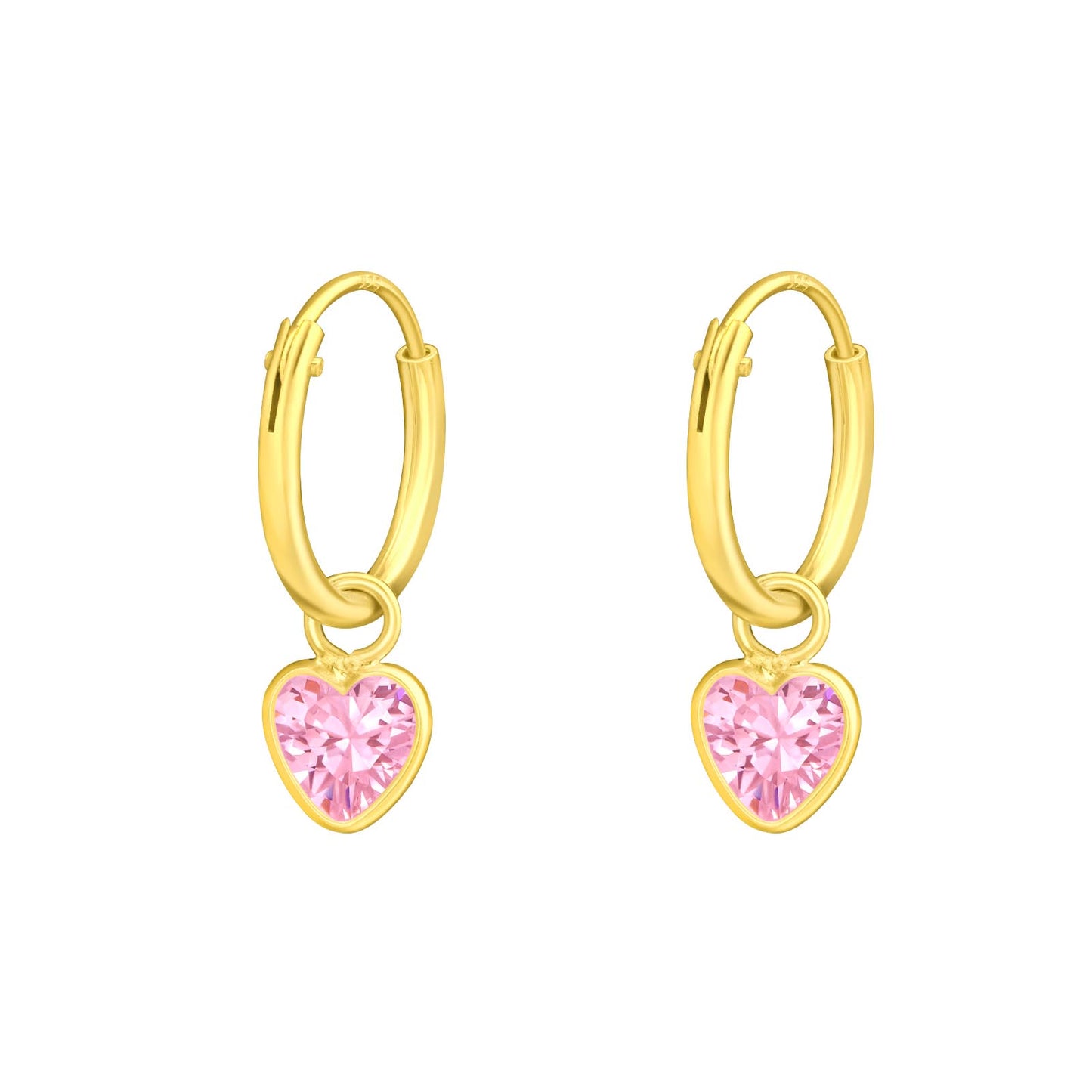 Pink Heart Earrings - 14k Gold Sleepers