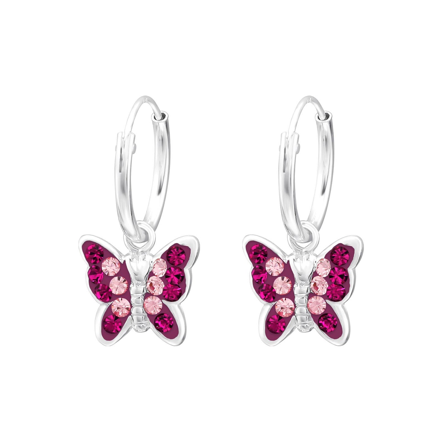 Butterfly Charm Drop Earrings - Kids Sterling Silver Sleepers