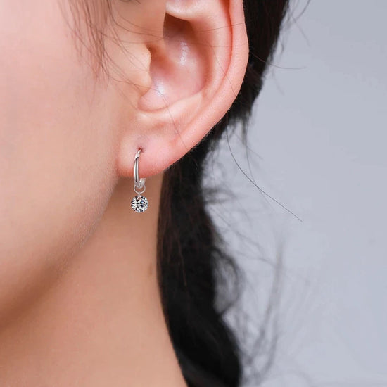 SILVER Crystal Charm Huggie Earrings - 925 Sterling Silver