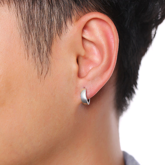 SMALL HUGGIE HOOPS: Mens Stainless Steel Earrings