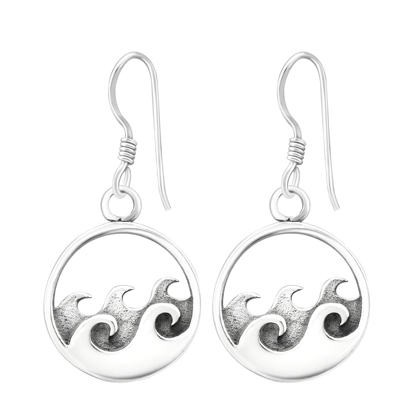 Beach Wave Drop Earrings - Oxidised Sterling Silver