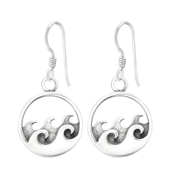 Beach Wave Drop Earrings - Oxidised Sterling Silver
