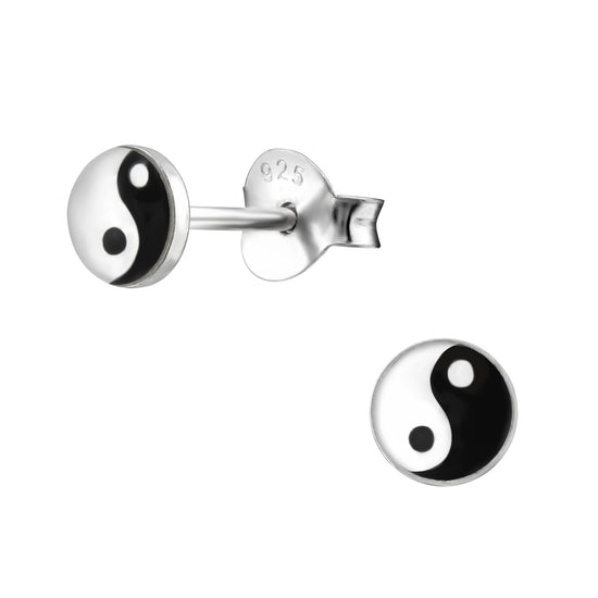 silver ying yang stud earrings 