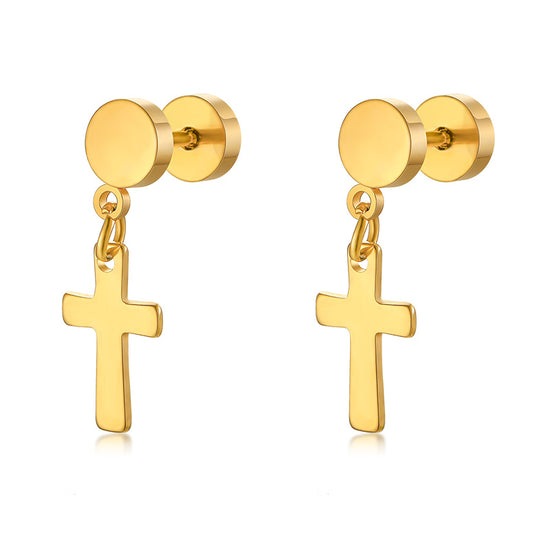 CROSS DANGLE EARRINGS: Religious Cross Studs