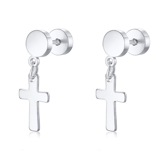 CROSS DANGLE EARRINGS: Religious Cross Studs