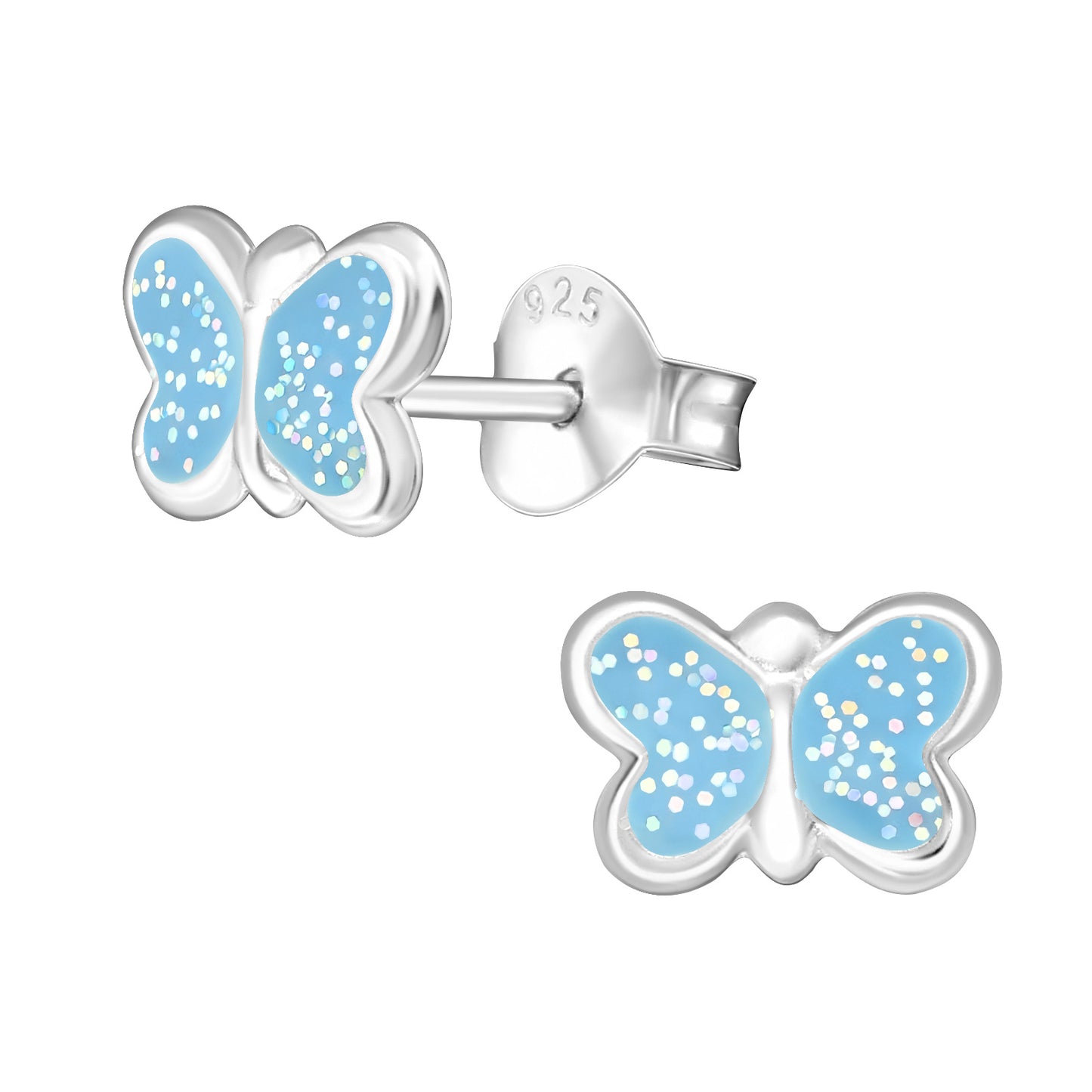 Children's Butterfly Glitter Studs - Blue Pink Glitter Earrings