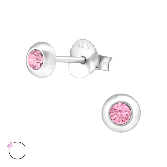 4MM STERLING SILVER STUDS (pink & purple) - Silver Plated Earrings