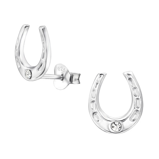 Silver Horse Shoe Lucky Studs Earrings Children Kids