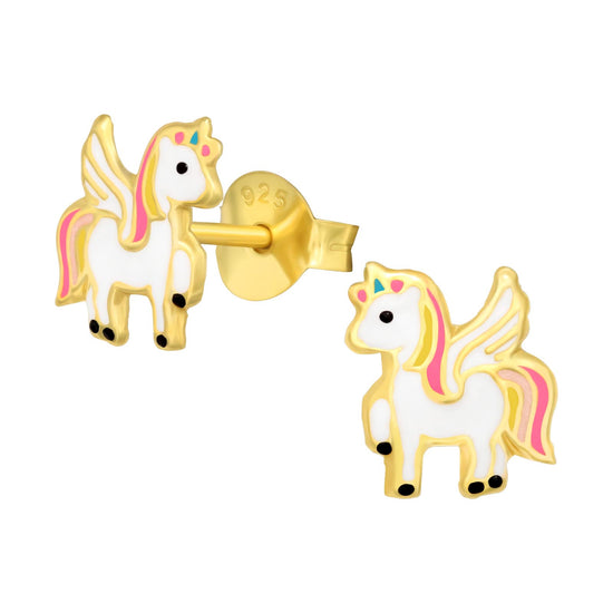 Gold Unicorn Earrings - 14k Gold Plated Sterling Silver