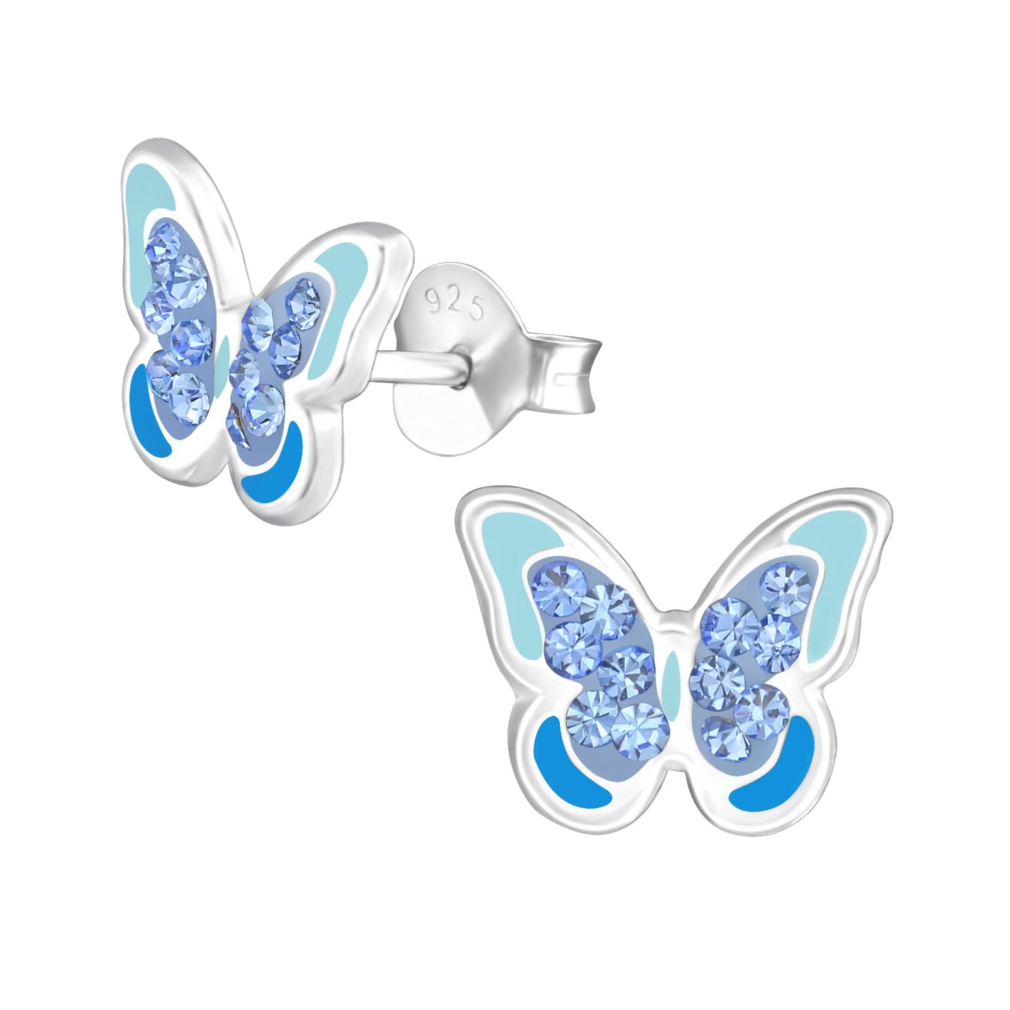 Kids Blue Butterfly Earrings - Sterling Silver Studs