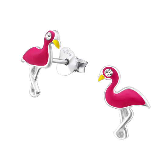 Flamingo Earrings for Kids, Sterling Silver Animal Studs