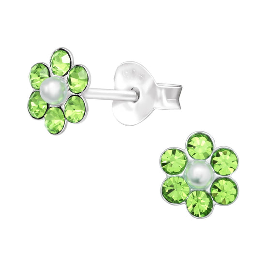 GREEN FLOWER POWER SMALL STUD EARRINGS (synthetic pearl)