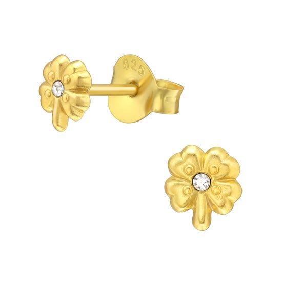 GOLD PLATED FOUR LEAF CLOVER - Small Stud Earrings