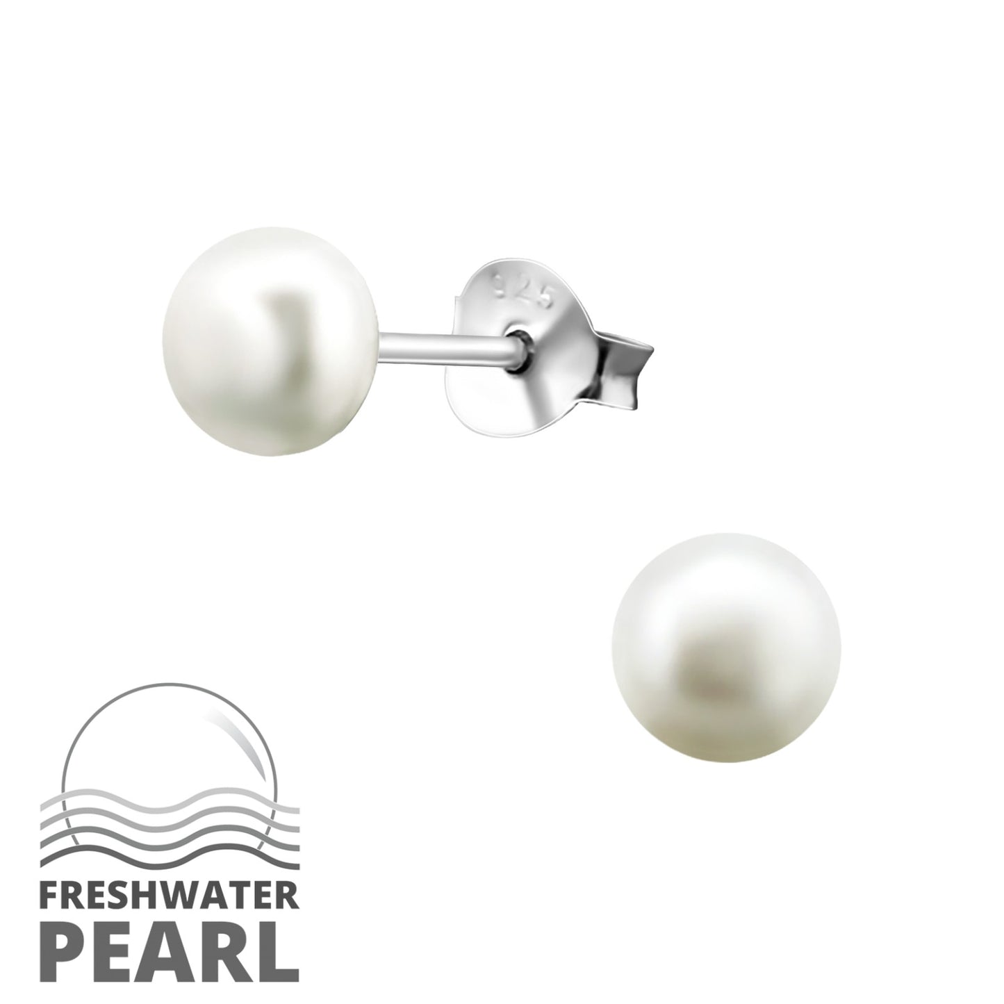 5mm Fresh Water Pearl Studs - 925 Sterling Silver