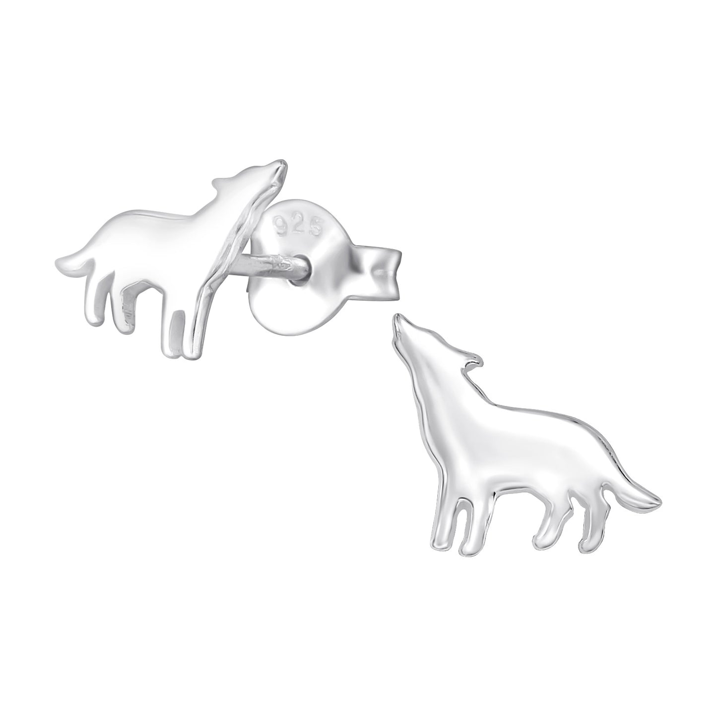 Silver Plated Wolf Studs - Dog Doggie Wolph 925 Sterling Silver Earrings