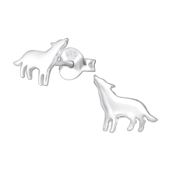 Silver Plated Wolf Studs - Dog Doggie Wolph 925 Sterling Silver Earrings