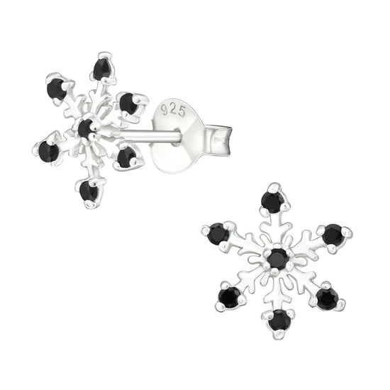 Snow Flake Winter Sterling Silver Earrings with Sparkling Cubic Zirconia Crystals